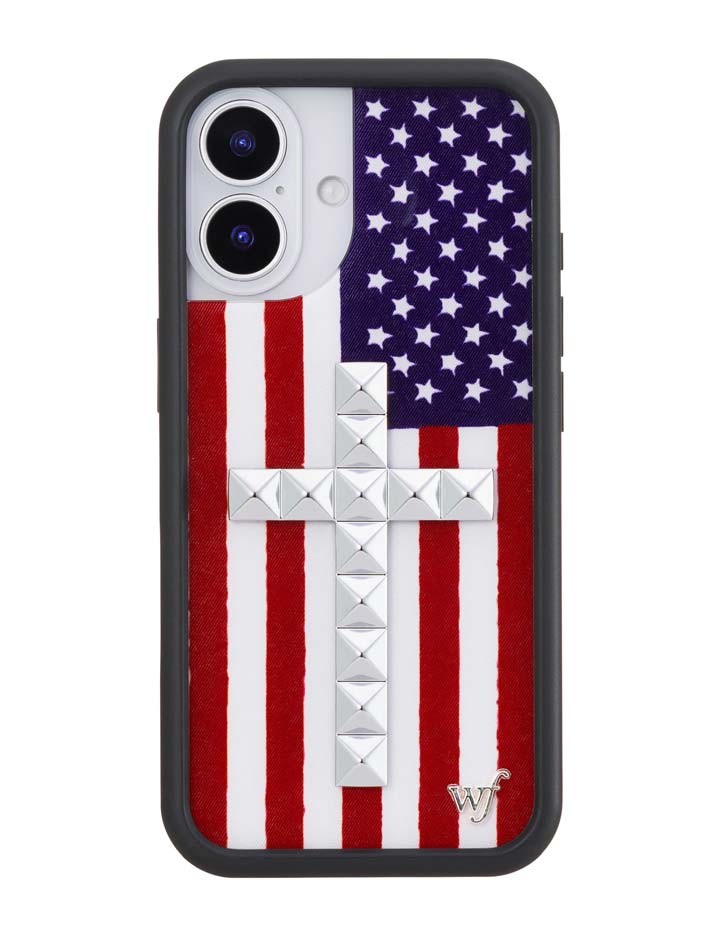 Wildflower Stud Cross American Flag iPhone Case