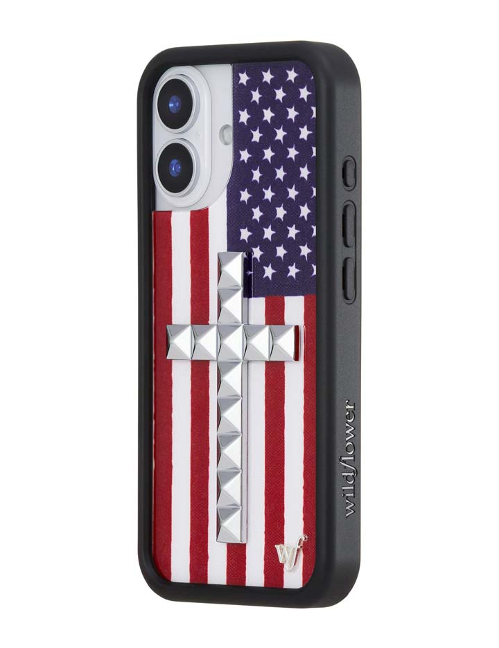 Wildflower Stud Cross American Flag iPhone Case