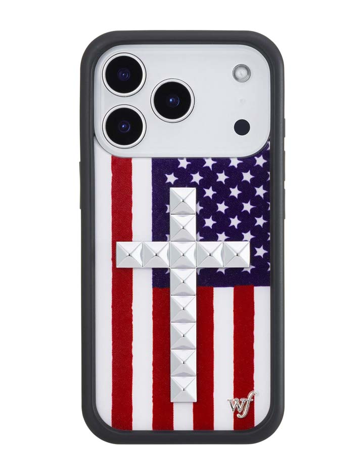 Wildflower Stud Cross American Flag iPhone Case