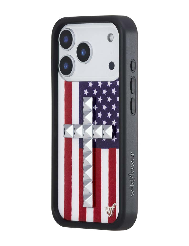 Wildflower Stud Cross American Flag iPhone Case