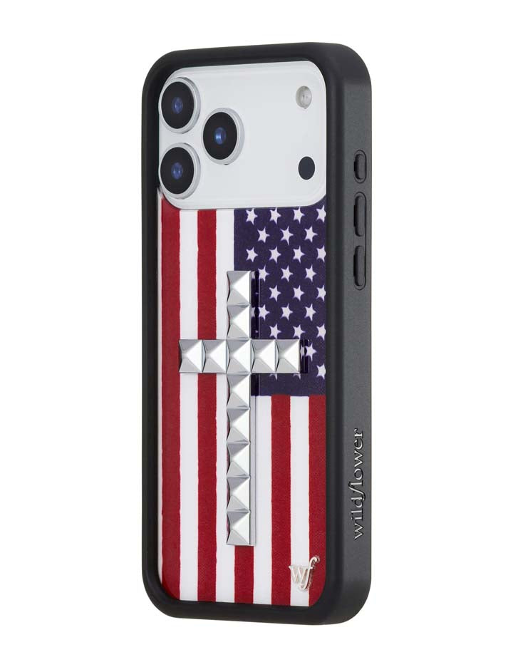 Wildflower Stud Cross American Flag iPhone Case