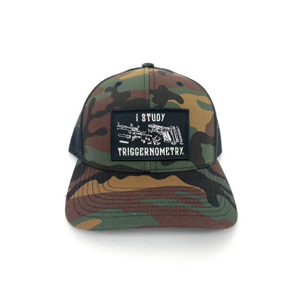 I Study Triggernometry Funny Gun Trucker Hat – Woven Patch Snapback