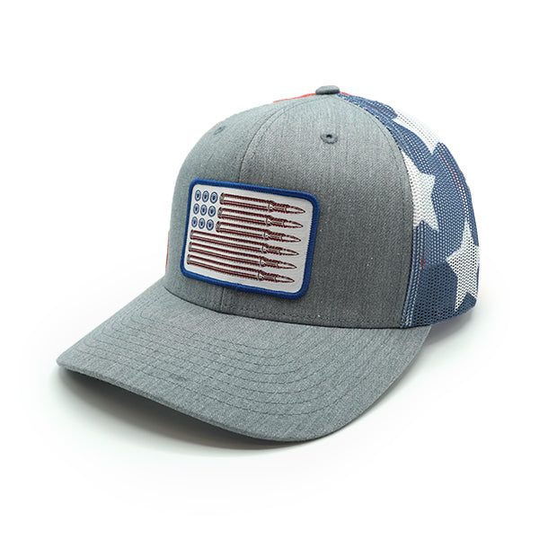 USA Bullet Flag Patriotic Trucker Hat – Woven Patch Snapback