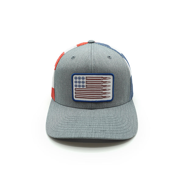 USA Bullet Flag Patriotic Trucker Hat – Woven Patch Snapback