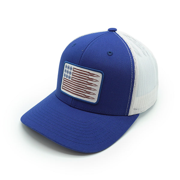 USA Bullet Flag Patriotic Trucker Hat – Woven Patch Snapback