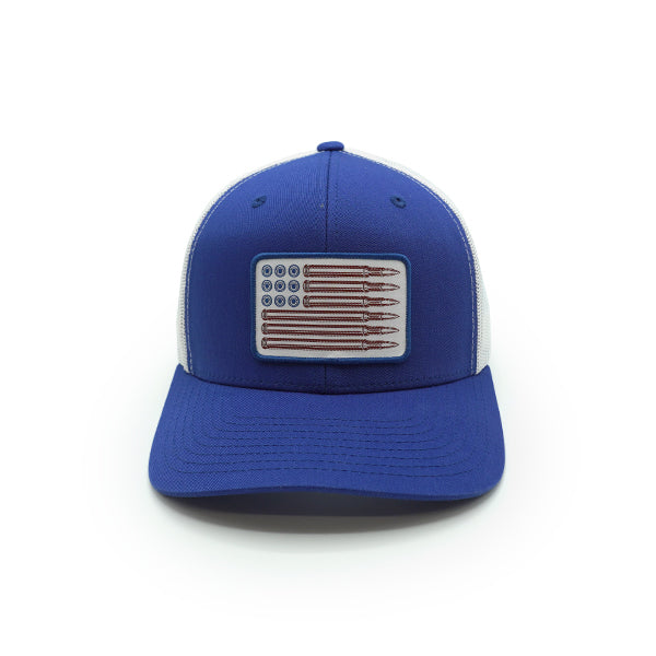 USA Bullet Flag Patriotic Trucker Hat – Woven Patch Snapback