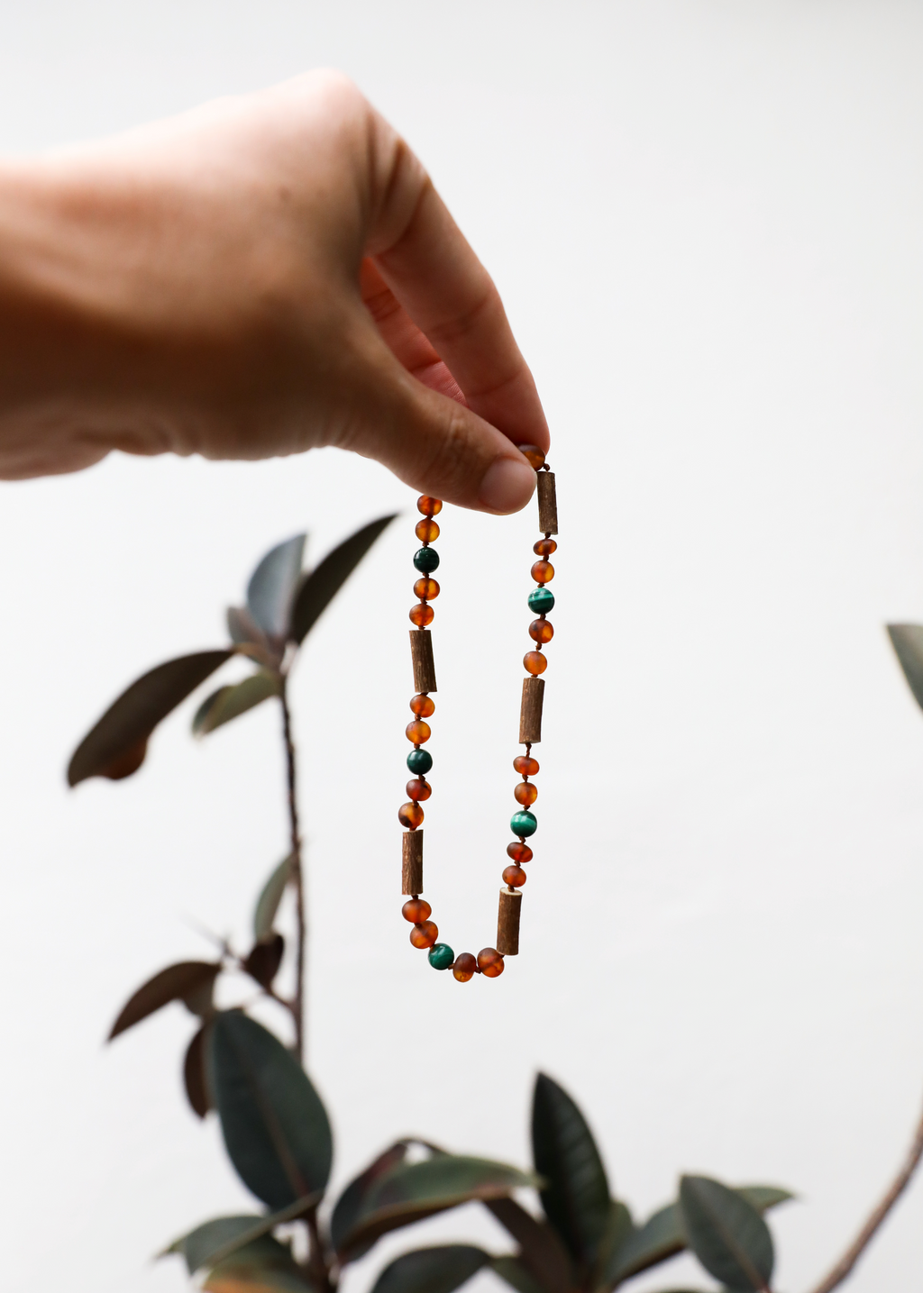 CanyonLeaf Hazelwood || Raw Cognac Baltic Amber + Malachite || Necklace