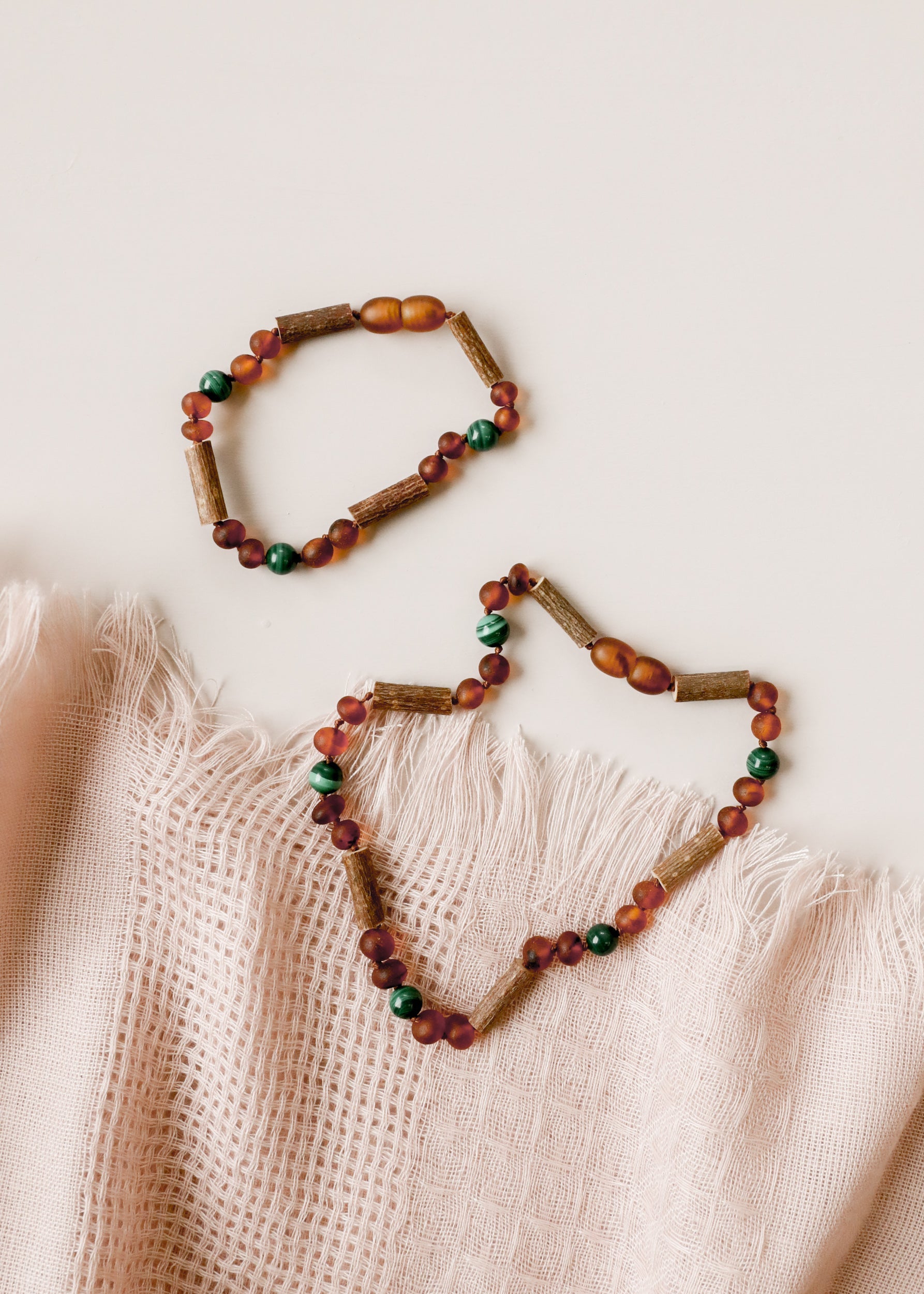 CanyonLeaf Hazelwood || Raw Cognac Baltic Amber + Malachite || Anklet or Bracelet