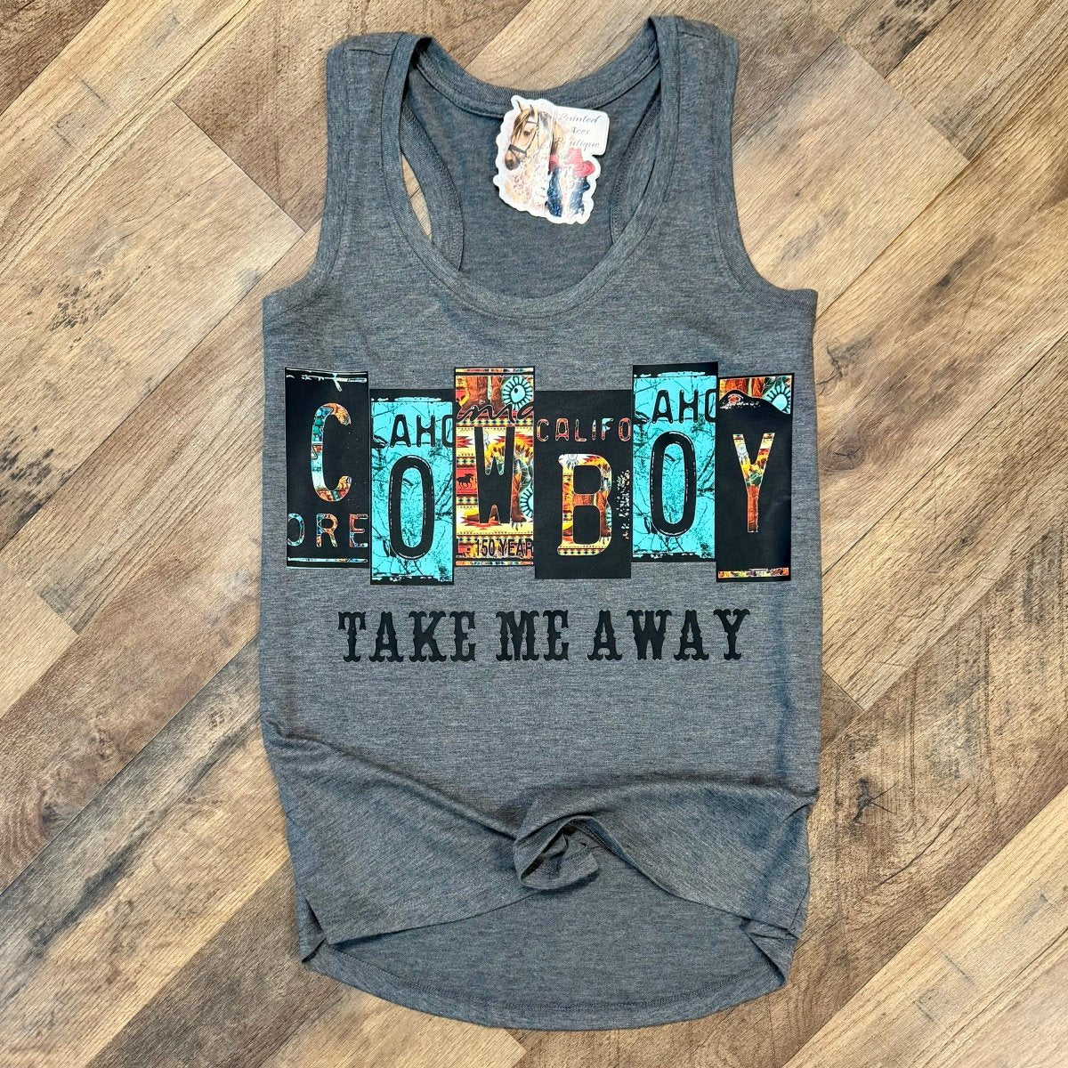 Cowboy Take Me Away Women's Racerback Tank Top by Painted Aces