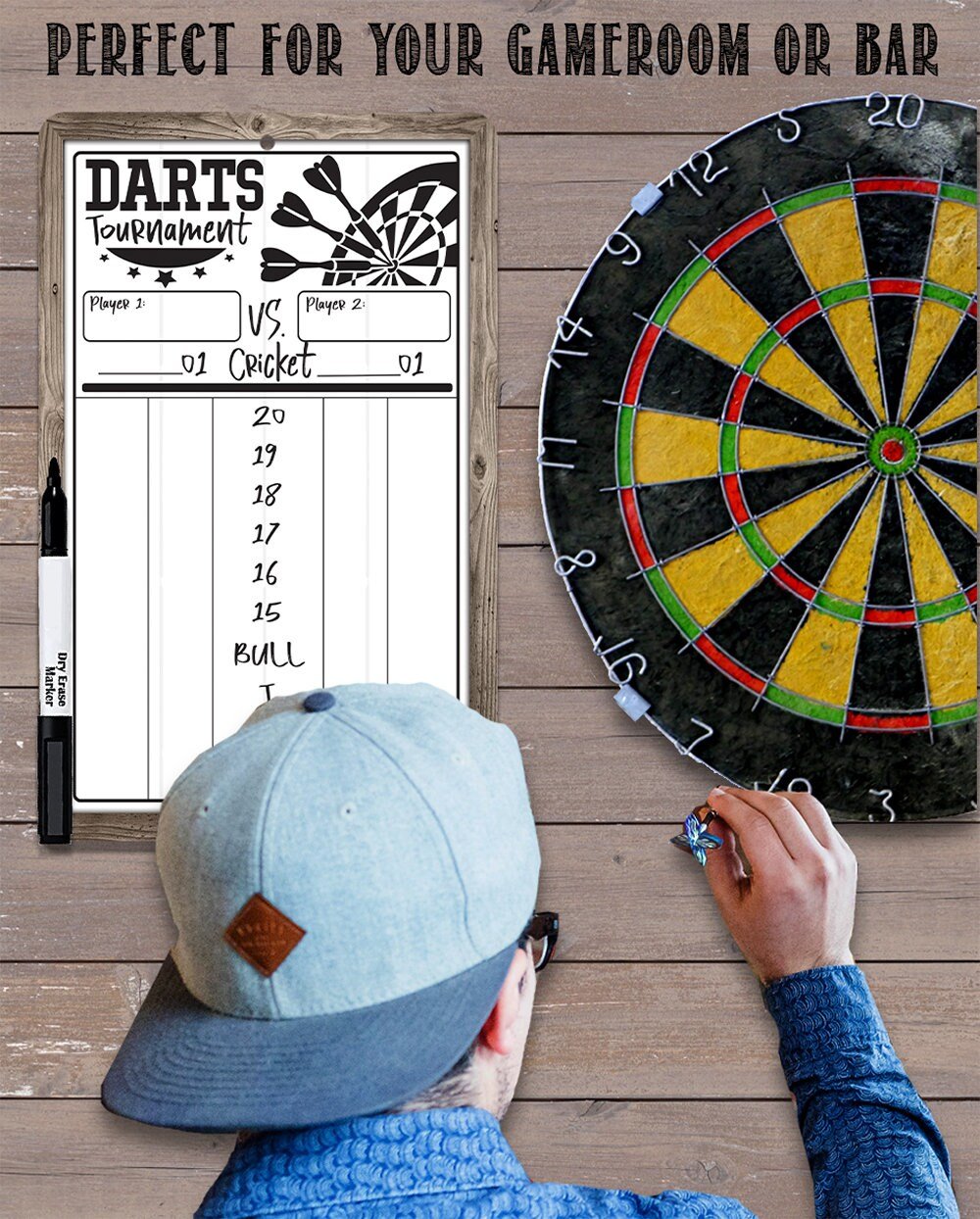 Lone Star Art-Dart Scoreboard (White) Dry Erase for Keeping Score in Games Cricket, 301 or 501 - Metal Sign