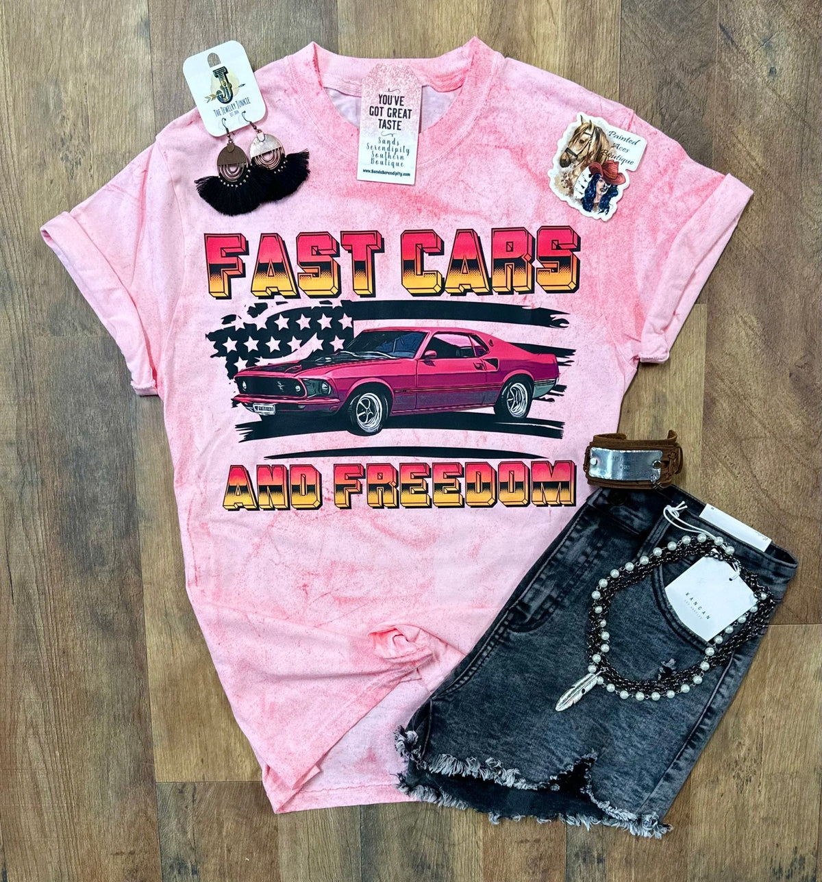 Fast Cars & Freedom Women's Pink Tee by Painted Aces