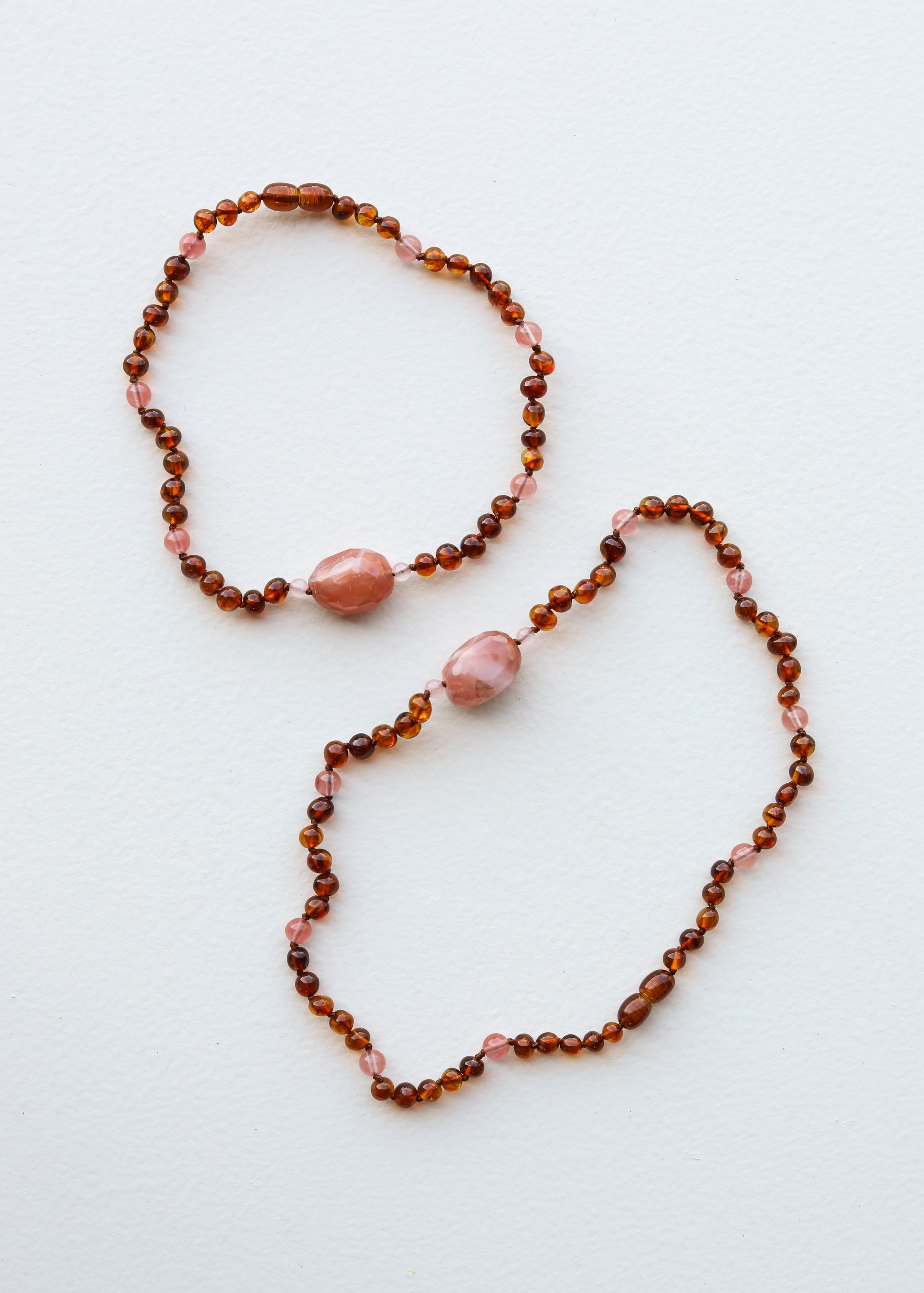 CanyonLeaf Cognac Baltic Sea Amber || Cherry + Rose Quartz || Necklace Set