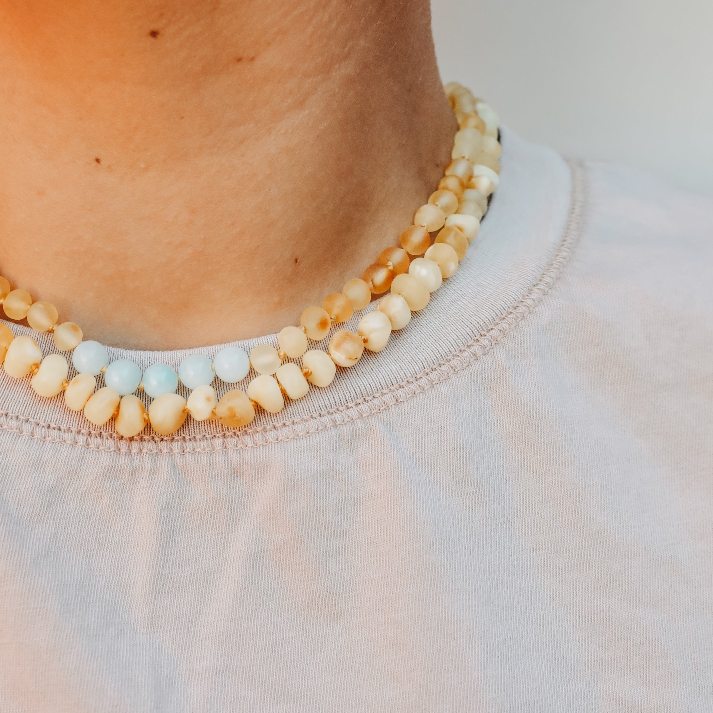 CanyonLeaf Raw Honey Baltic Amber + Amazonite || Necklace