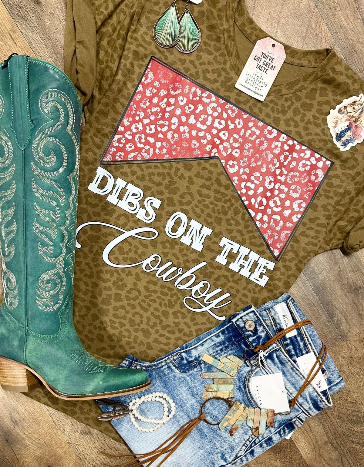 Leopard Dibs On The Cowboy Women's Tee by Painted Aces