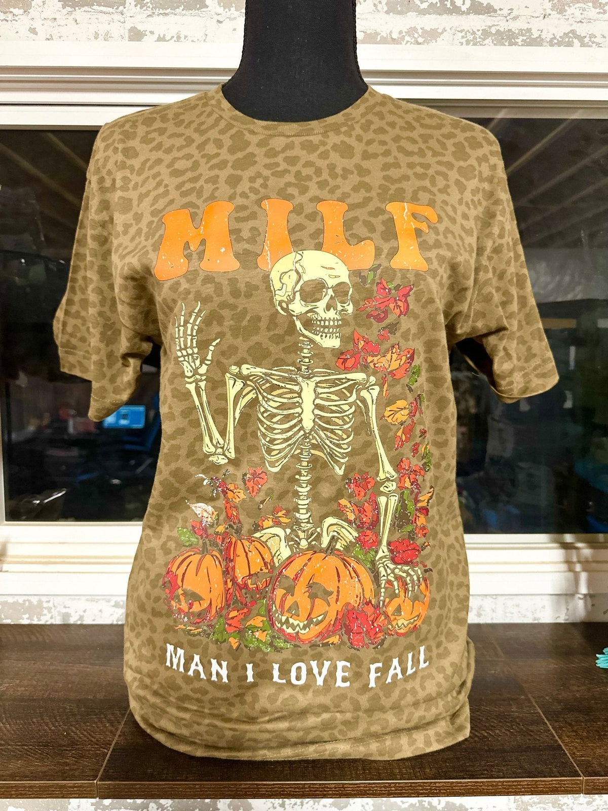 MILF-Man I Love Fall Black Leopard Print Women's Tee by Painted Aces