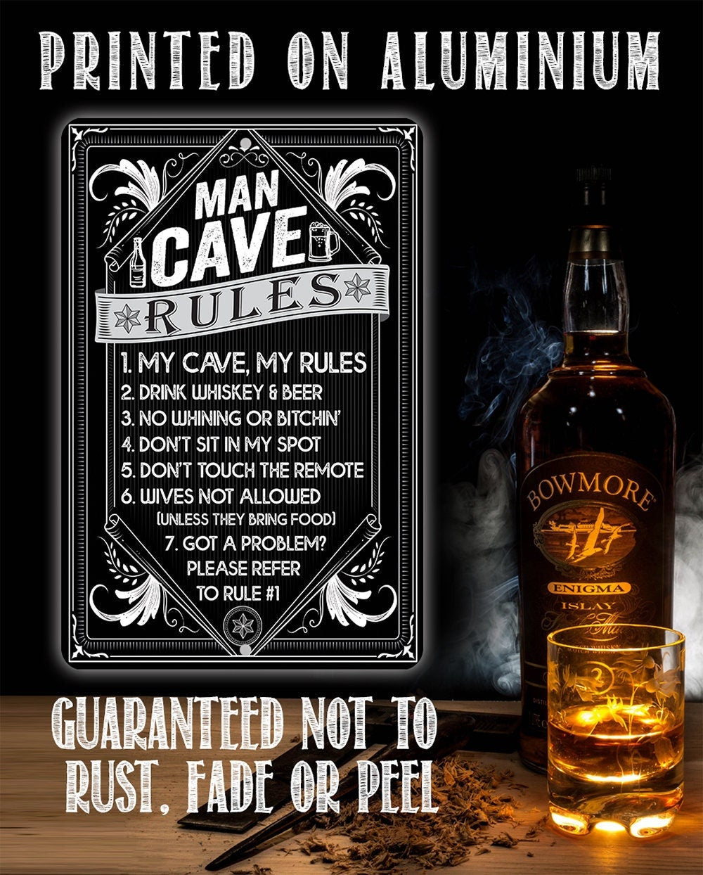Man Cave Rules - Metal Sign by Loan Star Art