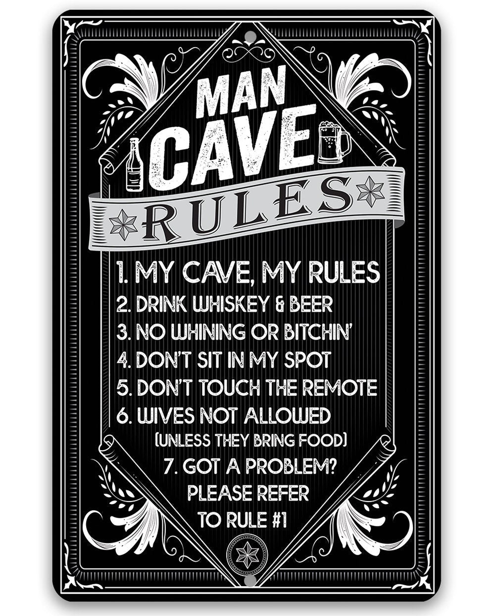 Man Cave Rules - Metal Sign by Loan Star Art