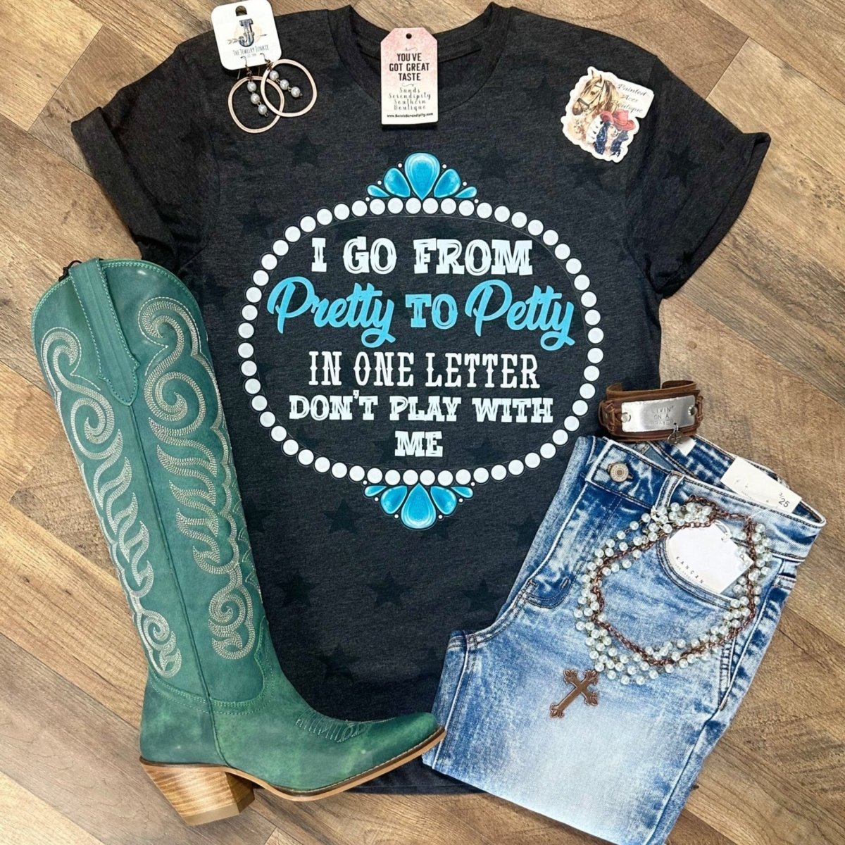 Pretty To Petty In 1 Letter Funny Women's T-shirt by Painted Aces