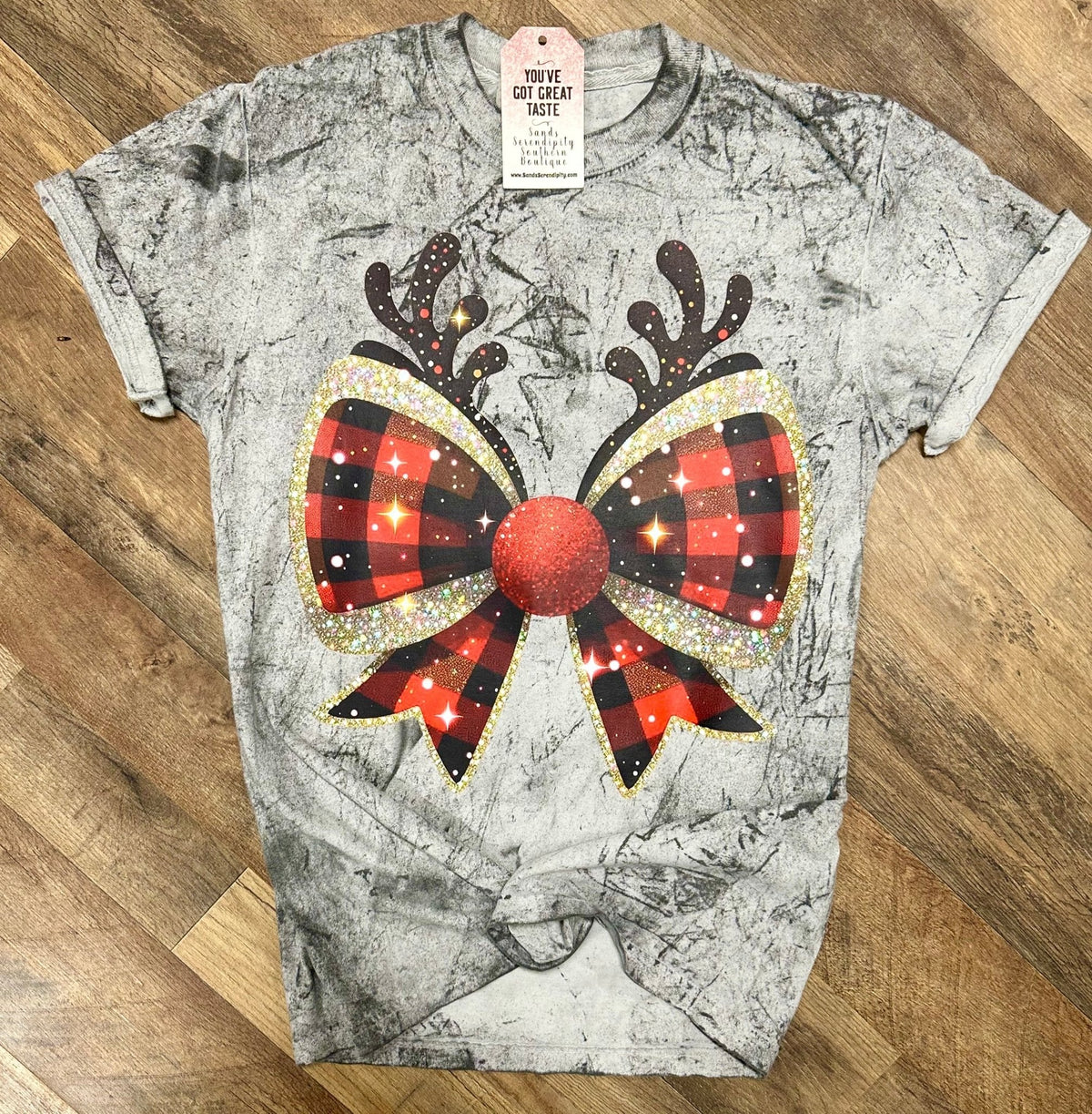 Reindeer Bow Women's Holiday Tee by Painted Aces