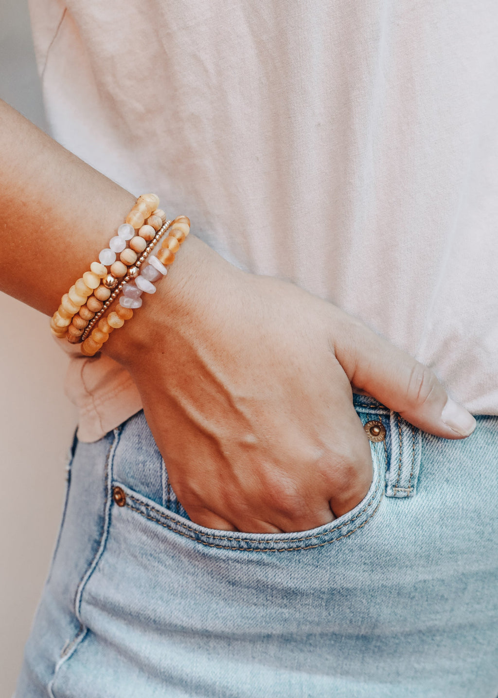 CanyonLeaf Raw Honey Baltic Amber + Rose Quartz || Adult Bracelet