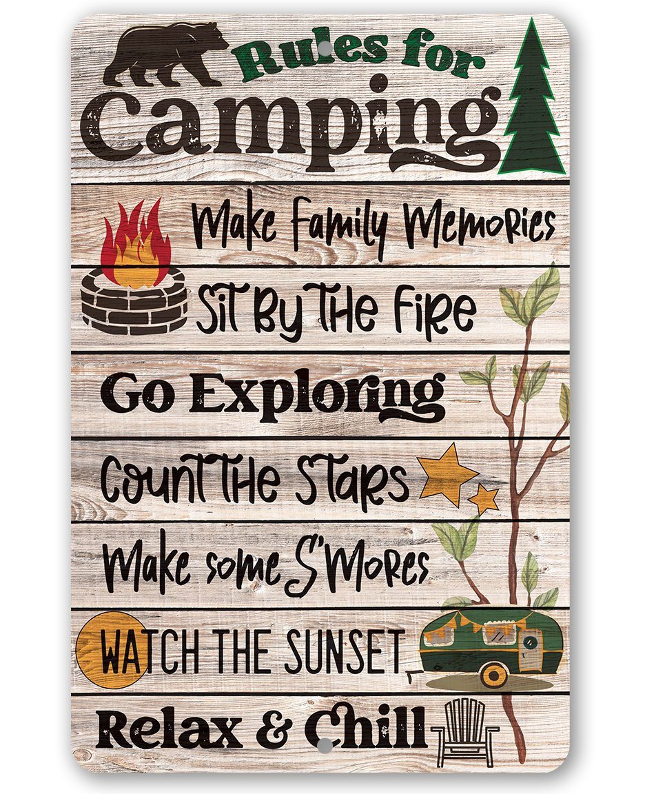 Rules for Camping - Metal Sign by Lone Star Art