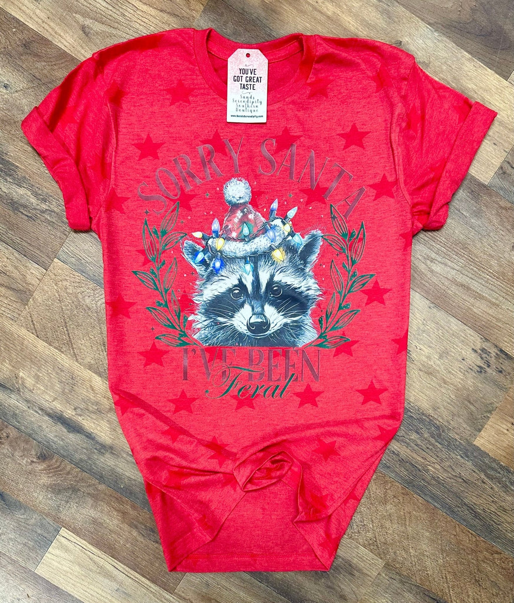 Sorry Santa I’ve Been Feral 🦝 Women's Holiday Tee by Painted Aces