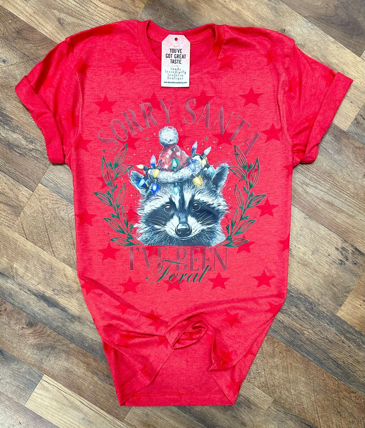 Sorry Santa I’ve Been Feral 🦝 Women's Holiday Tee by Painted Aces