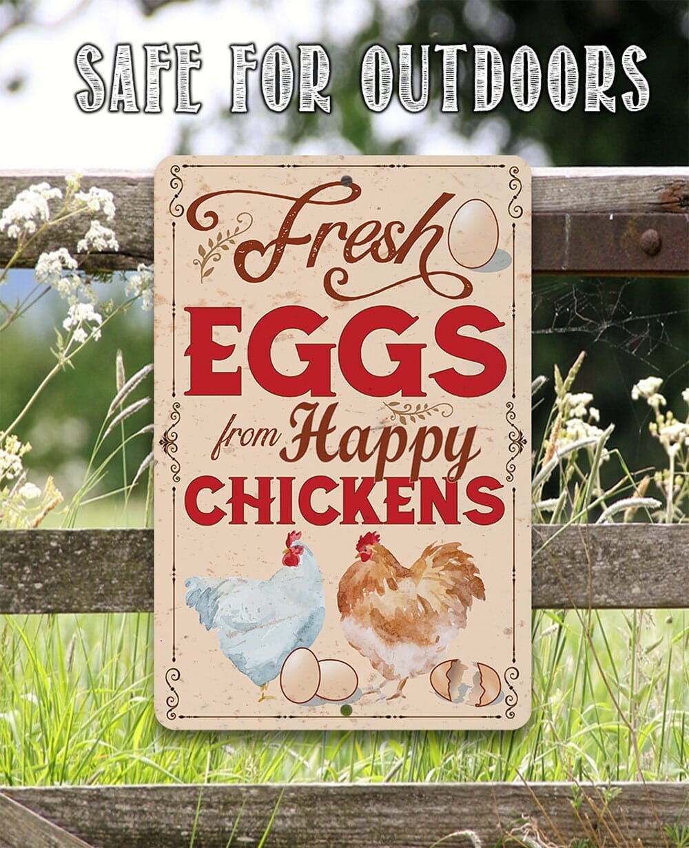 Fresh Eggs From Happy Chickens - Metal Sign by Lone Star Art