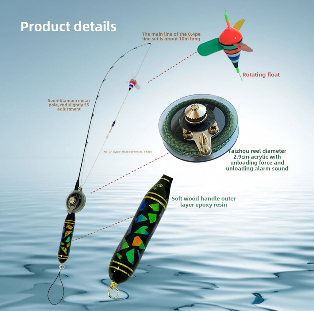 Handmade 38 cm Micro Fishing Rod with Mini Reel